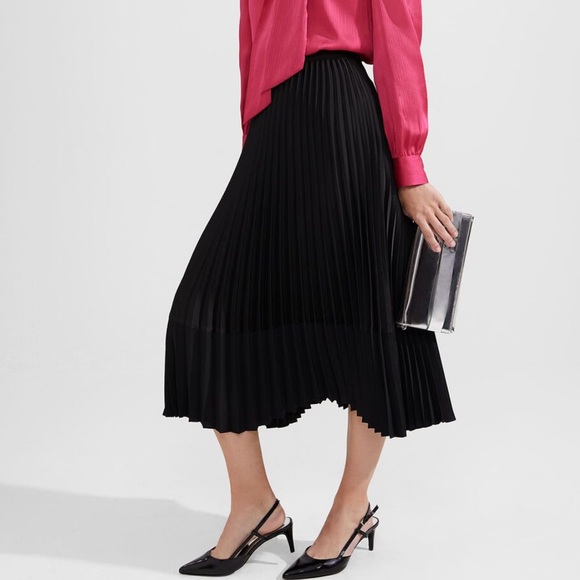 Hobbs London Dresses & Skirts - HOBBS LONDON Thandie Pleated Midi Skirt Black Side Zipper Preppy Office Size 12